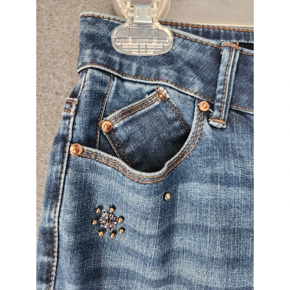 Chico's Secret Stretch Scattered Embellished Starburst Jeggings Blue Sz OP US 4P